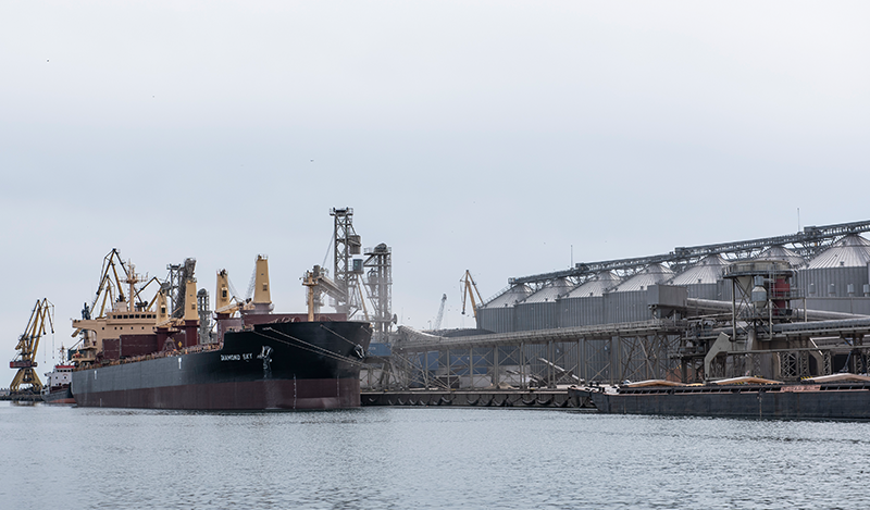 Loading bulk cereal from a vessel into silos at the north sector of the port of Constanta, Romania, April 2022.