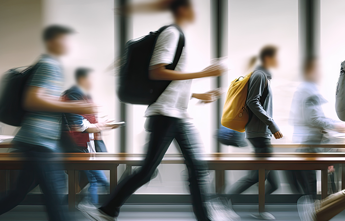 students in a school hallway